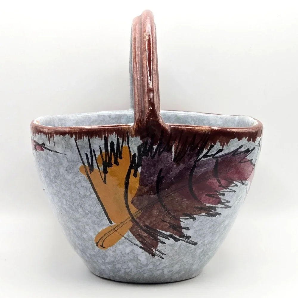 Vintage Italian Ceramic Basket Hand Painted Sunflower‎ Pottery Made in Italy